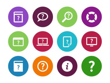 beyaz zemin üzerine yardım ve SSS daire simgeler.