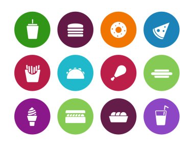 Beyaz arka plan üzerinde Fast food daire simgeler.