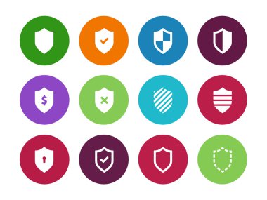 Beyaz arka plan üzerinde kalkan daire simgeler.