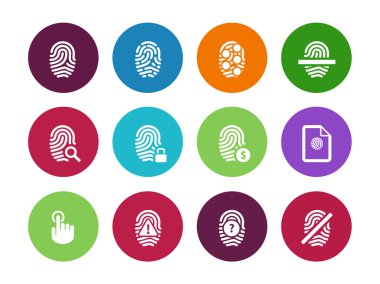 Beyaz arka plan üzerinde parmak izi daire simgeler.