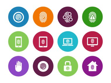 Beyaz arka plan üzerinde parmak izi daire simgeler.