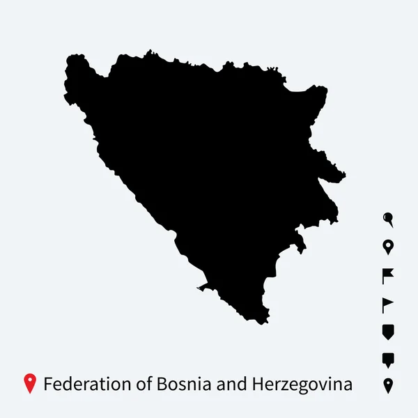 Alto mapa vectorial detallado Federación de Bosnia y Herzegovina con alfileres . — Vector de stock