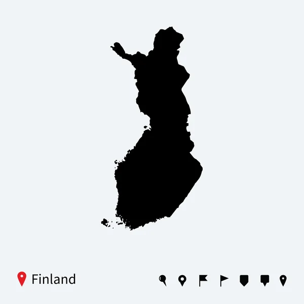 Alto mapa vectorial detallado de Finlandia con pines de navegación . — Vector de stock