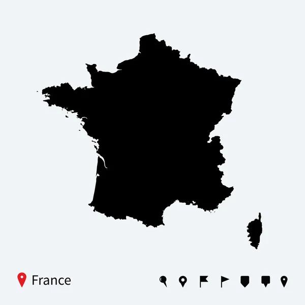 Mapa vectorial detallado de Francia con pines de navegación . — Vector de stock