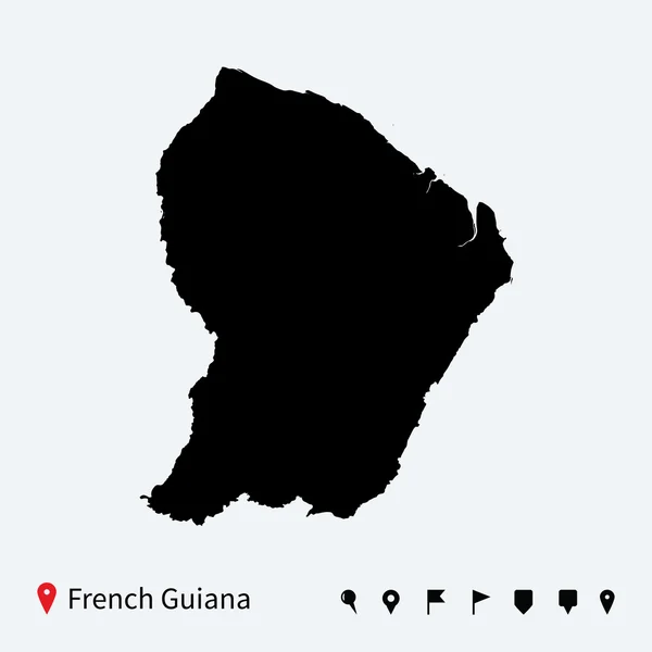 Mapa vectorial detallado de Guayana Francesa con pines de navegación . — Vector de stock