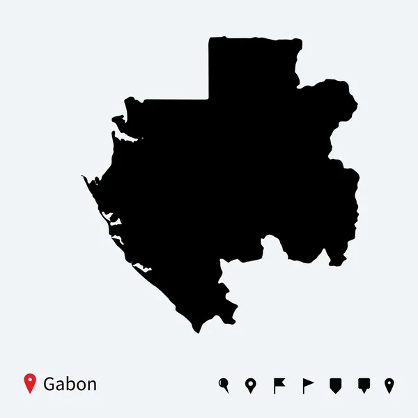 Alta mappa vettoriale dettagliata del Gabon con perni di navigazione . — Vettoriale Stock