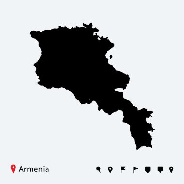Ermenistan'ın yüksek Detaylı vektör harita navigasyon iğne ile.