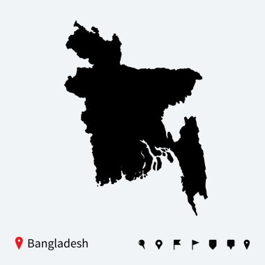 yüksek Detaylı vektör gezinti pimleri ile Bangladeş Haritası.