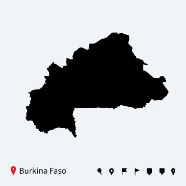 burkina faso yüksek Detaylı vektör harita navigasyon iğne ile.