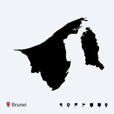 brunei yüksek Detaylı vektör harita navigasyon iğne ile.