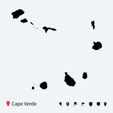 cape verde yüksek Detaylı vektör harita navigasyon iğne ile.