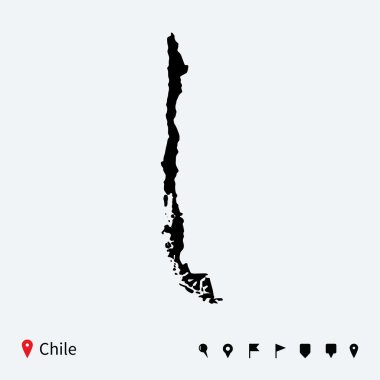 yüksek Detaylı vektör harita navigasyon pimleri ile Şili.