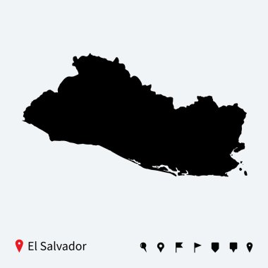 yüksek Detaylı vektör gezinti pimleri ile el salvador Haritası.