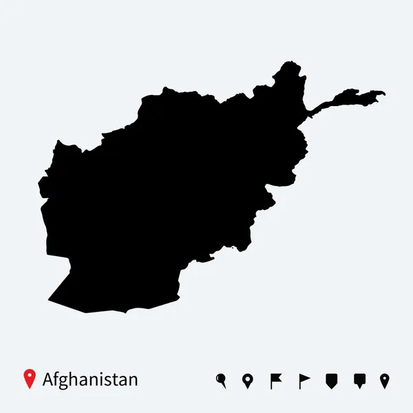 Alta mappa vettoriale dettagliata dell'Afghanistan con spilli di navigazione . — Vettoriale Stock