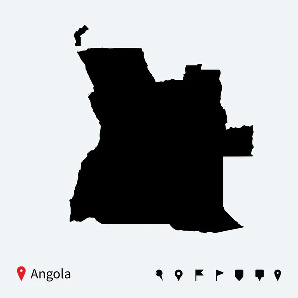 Alta mappa vettoriale dettagliata dell'Angola con perni di navigazione . — Vettoriale Stock