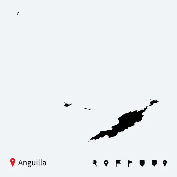 Mapa vetorial detalhado de Anguilla com pinos de navegação . —  Vetores de Stock