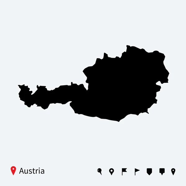 High detailed vector map of Austria with navigation pins. — Stock Vector