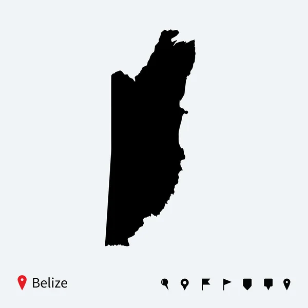 Mapa vetorial detalhado de Belize com pinos de navegação . —  Vetores de Stock