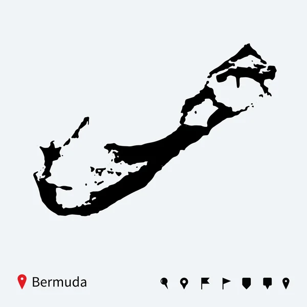 Hohe detaillierte Vektorkarte von Bermuda mit Navigationsnadeln. — Stockvektor