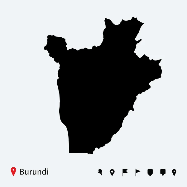 Mapa vectorial detallado de Burundi con pines de navegación . — Vector de stock