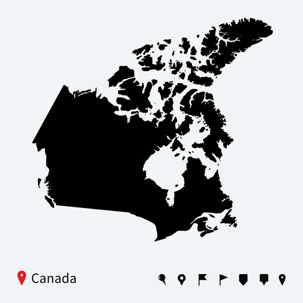 Mapa vetorial detalhado do Canadá com pinos de navegação . — Vetor de Stock