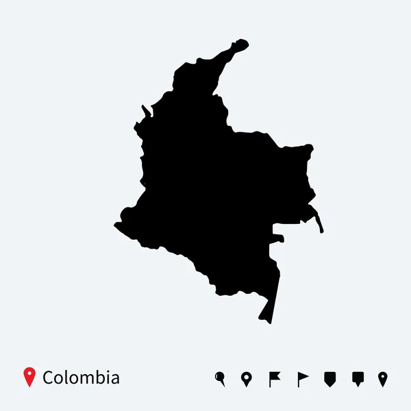 Hohe detaillierte Vektorkarte von Kolumbien mit Navigationsnadeln. — Stockvektor