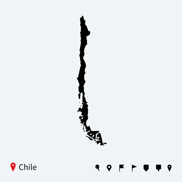 Hohe detaillierte Vektorkarte von Chile mit Navigationsnadeln. — Stockvektor