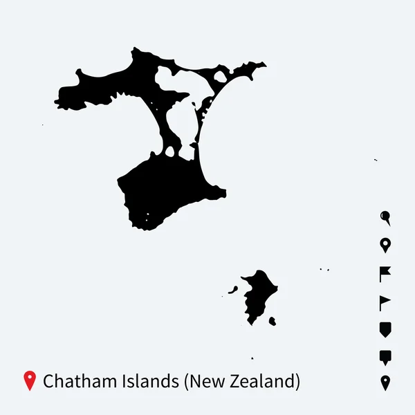 Hohe detaillierte Vektorkarte der Chatham-Inseln mit Navigationsnadeln. — Stockvektor