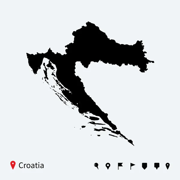 Alta mappa vettoriale dettagliata della Croazia con perni di navigazione . — Vettoriale Stock