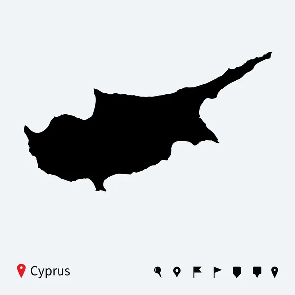 Hohe detaillierte Vektorkarte von Zypern mit Navigationsnadeln. — Stockvektor