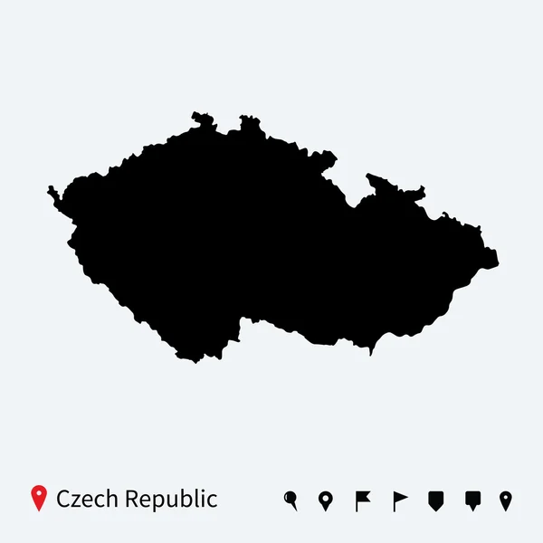 High detailed vector map of Czech Republic with navigation pins. — Stock Vector