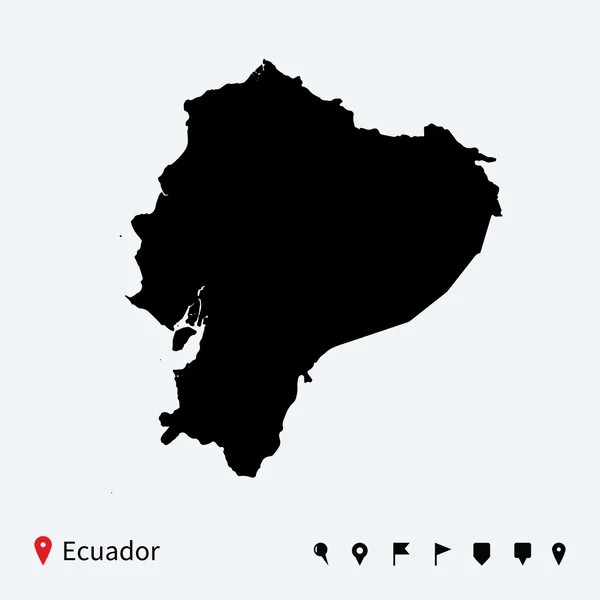 Carte vectorielle détaillée de l'Équateur avec broches de navigation . — Image vectorielle