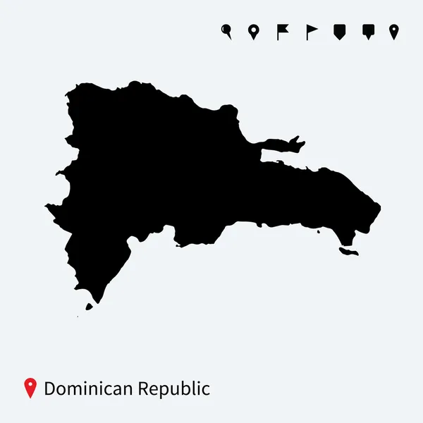 High detailed vector map of Dominican Republic with pins. — Stock Vector