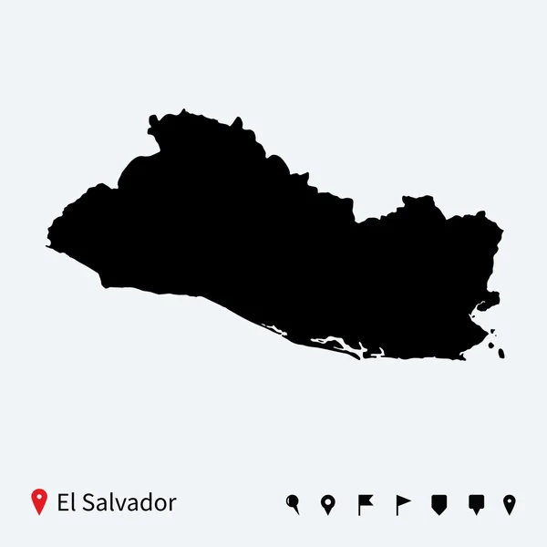 High detailed vector map of El Salvador with navigation pins. — Stock Vector