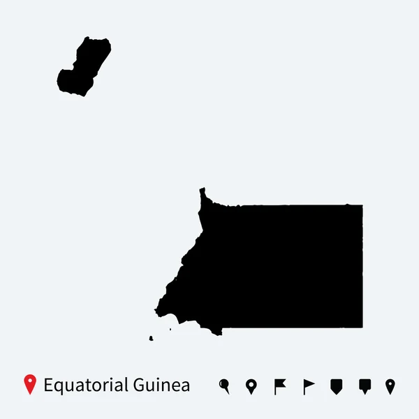 Vysoce detailní vektorová mapa Rovníkové Guiney s kolíky. — Stockový vektor