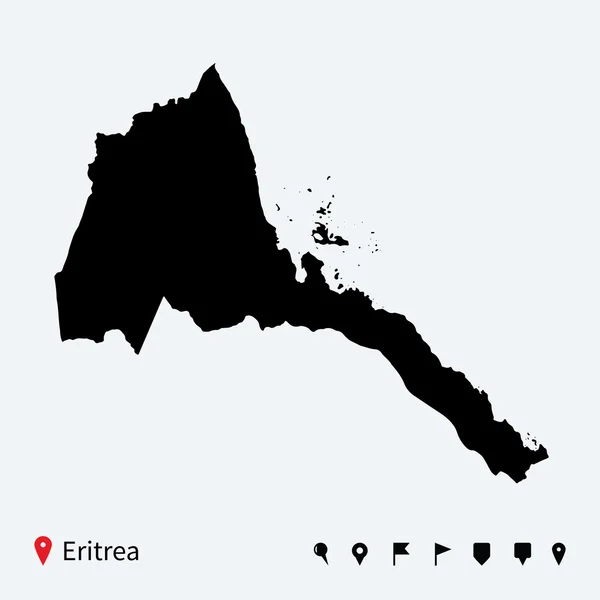 Vysoce detailní vektorová mapa Eritrea s navigačních piny. — Stockový vektor