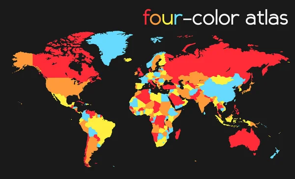 Mapa mundial de quatro cores — Vetor de Stock