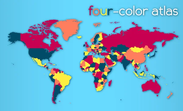 Mappa del mondo a quattro colori — Vettoriale Stock