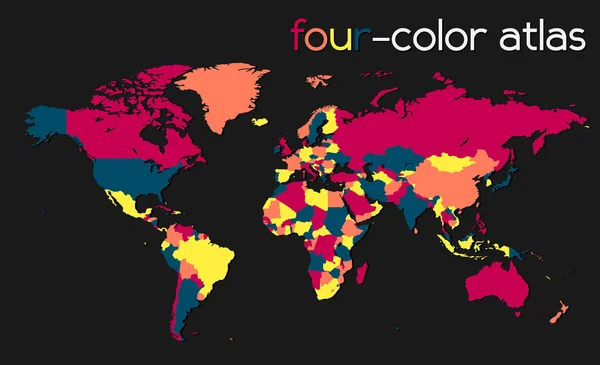 Mapa mundial de quatro cores — Vetor de Stock