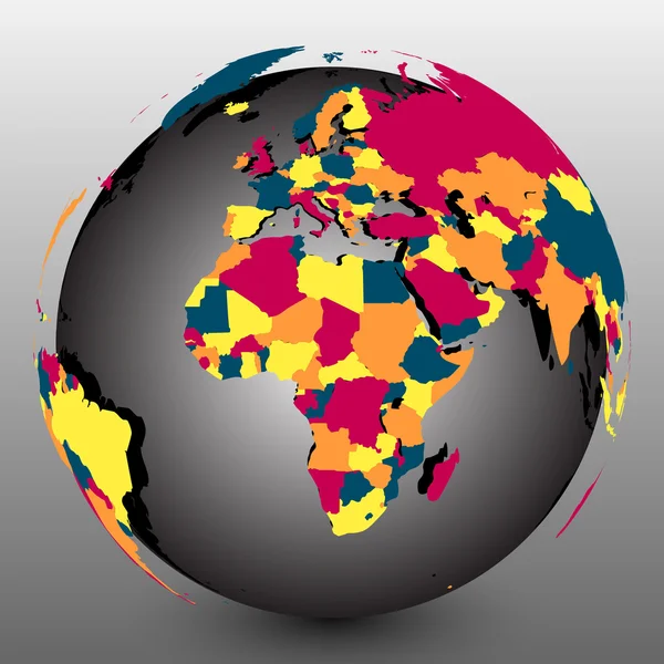 Símbolo de Mapa Mundial 3D com Fronteiras de Sombra e Nação — Vetor de Stock