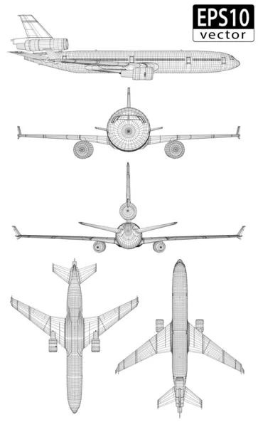 Plane Wireframe — Stock Vector