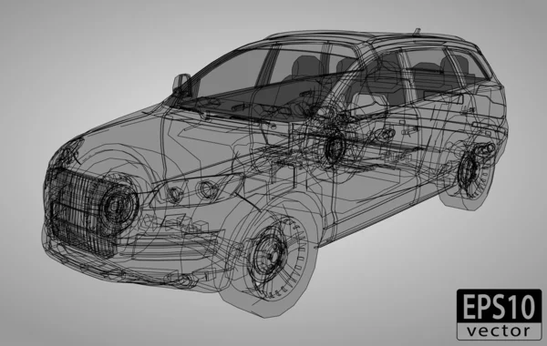 Coche de marco de alambre — Vector de stock