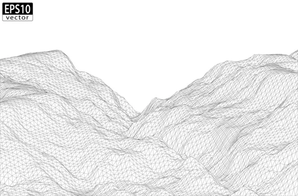 Montagna Wireframe con valle — Vettoriale Stock