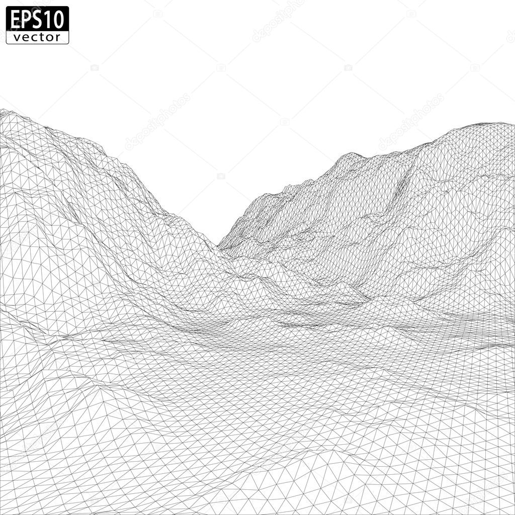 Wireframe Mountain with valley