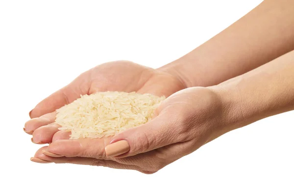 Raw Rice Hands White Isolated Background — Stock Photo, Image