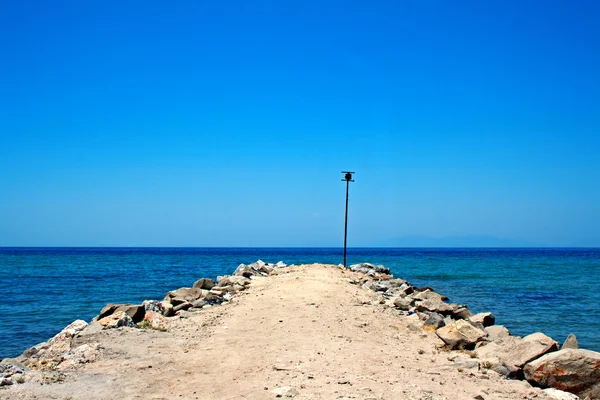 Looking down empty pier towards the sea — Stock Photo, Image