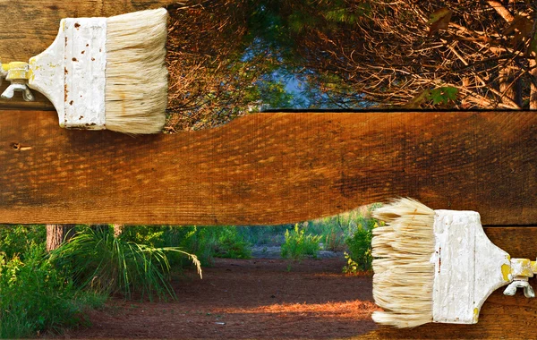 Живопись природы на старых деревянных досках — стоковое фото