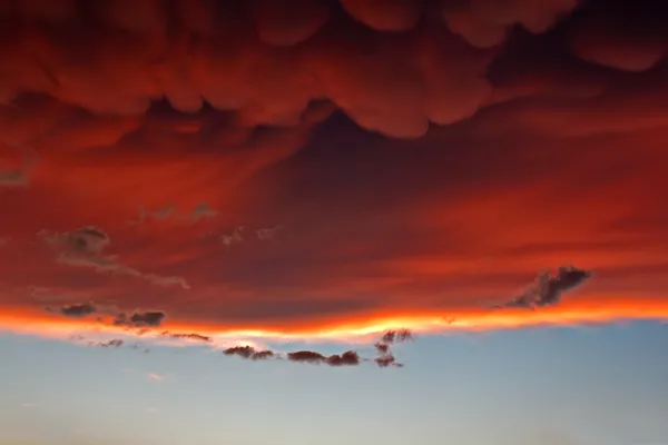 Mammatus nubes al atardecer por delante de violenta tormenta —  Fotos de Stock