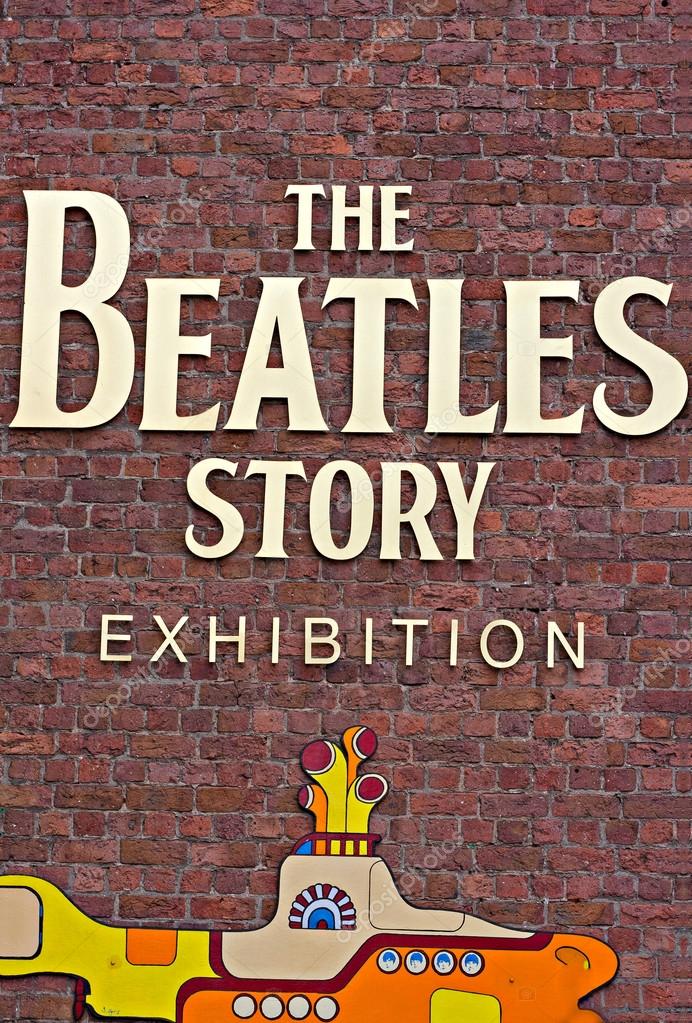 The Beatles Story Exhibition Sign, at Albert Dock, Liverpool, UK. A popular tourist attraction.