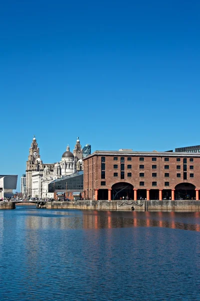 Albert Dock and Liver Buildings Liverpool Reino Unido — Fotografia de Stock